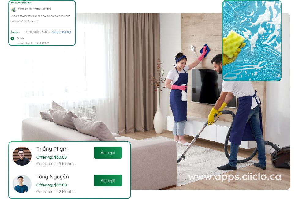 Find on-demand taskers for cleaning Ciiclo